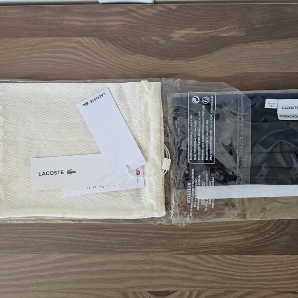 NWT LACOSTE Navy Blue Pique Cotton Ear Loop Face Mask W/ Pouch Unisex One Size - Picture 6 of 9